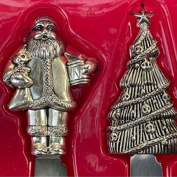 WALLACE silversmiths 4 Christmas spreaders Santa snowman candy cane tree - Picture 4 of 11